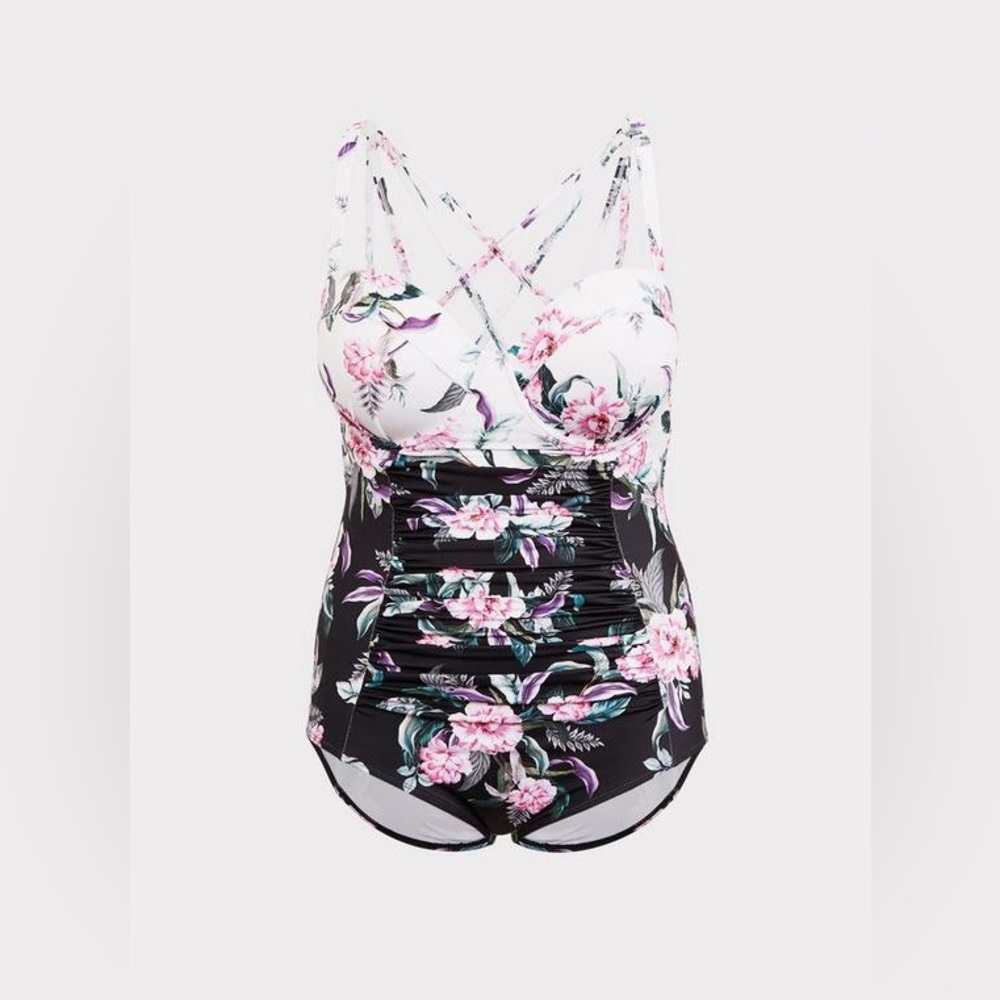 Slim Fix Underwire One Piece Swimsuit Strappy Back Push Up Slimming Ruched Swim